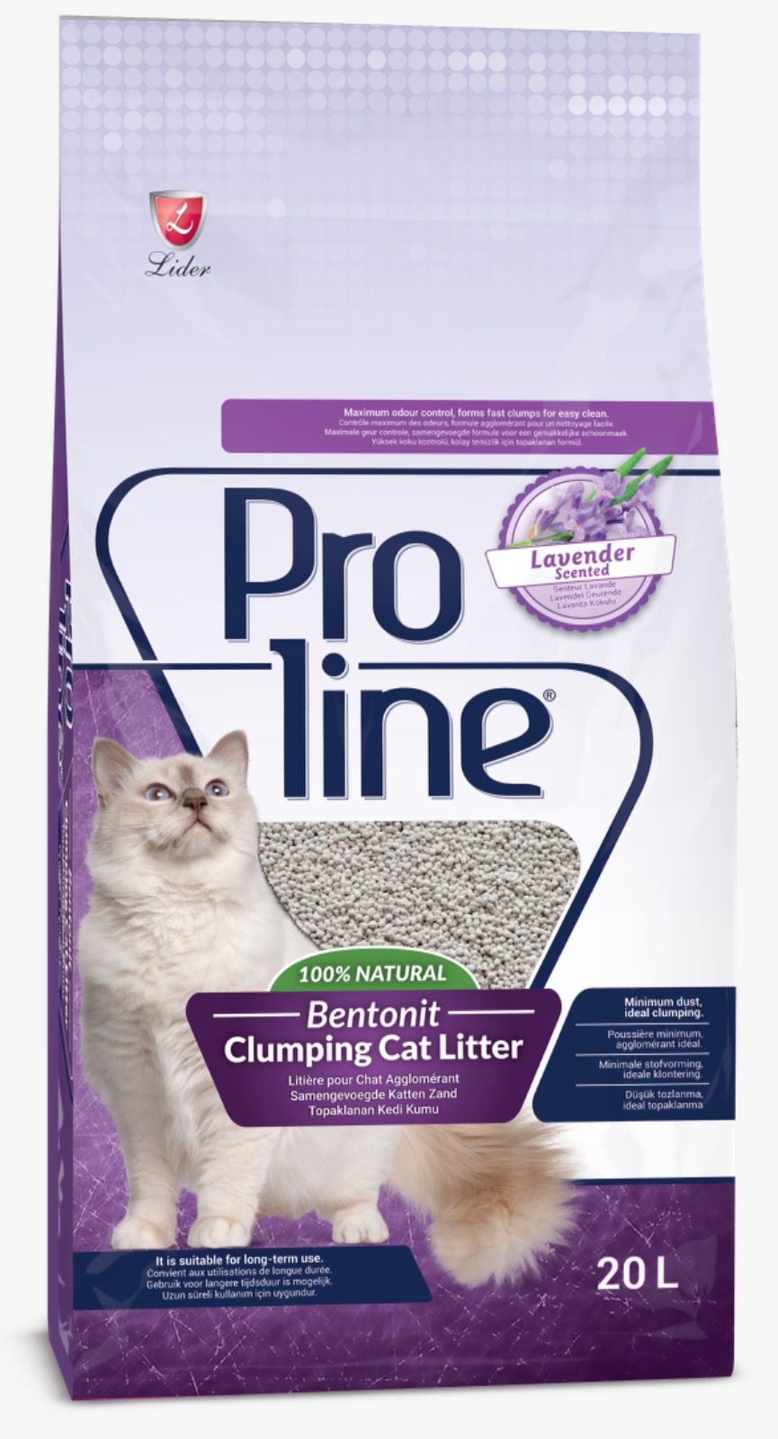 Proline Litière pour chat agglomérante - parfumée lavande 20L